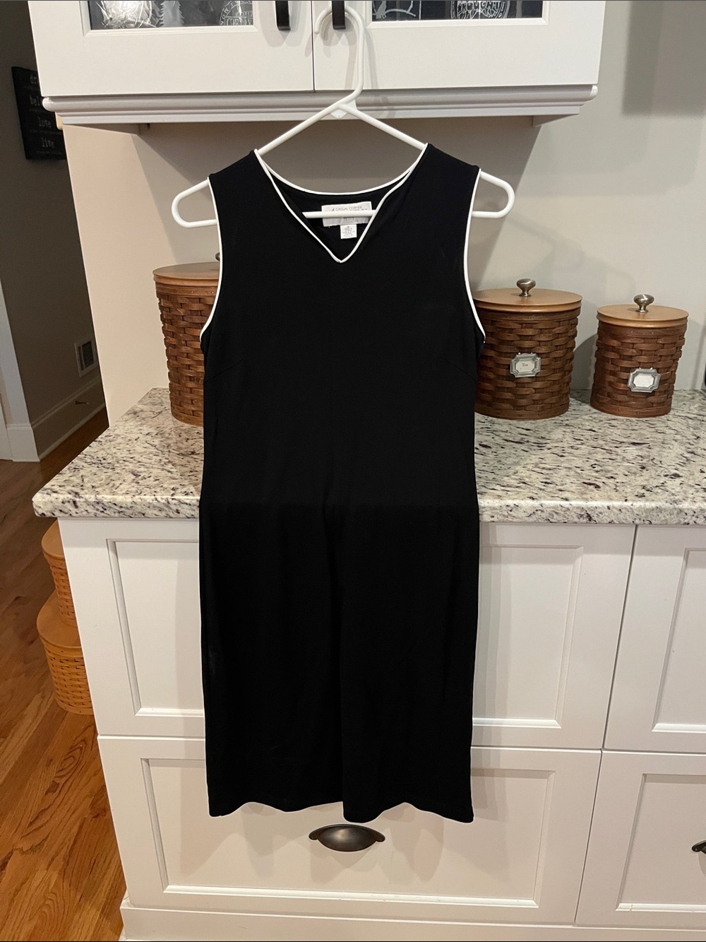 Casual Corner Black Midi Dress with White Trim